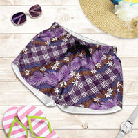 Polynesian Monstera Tiare Floral Shorts for Women Lavender Tropical Plaid - Polynesian Pride