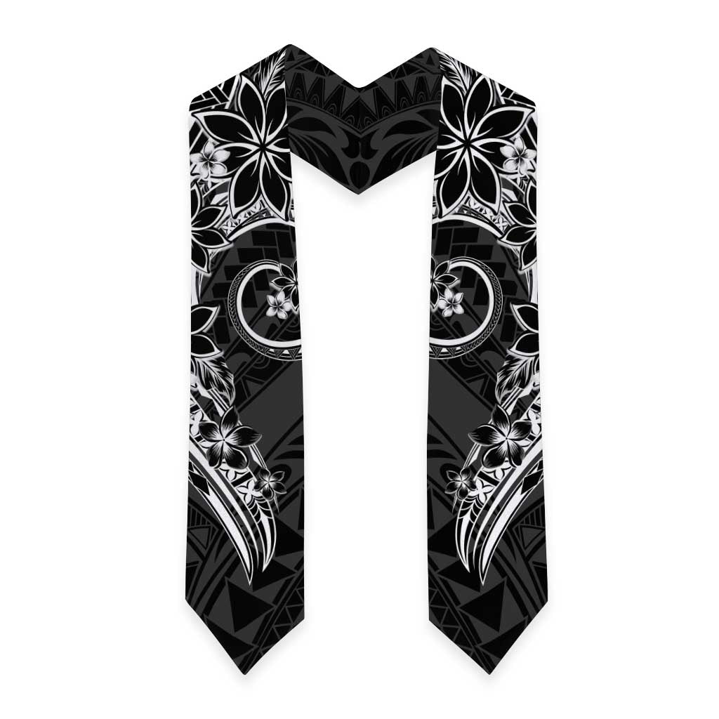 Polynesian Pattern With Plumeria Flowers Graduation Stole Black
