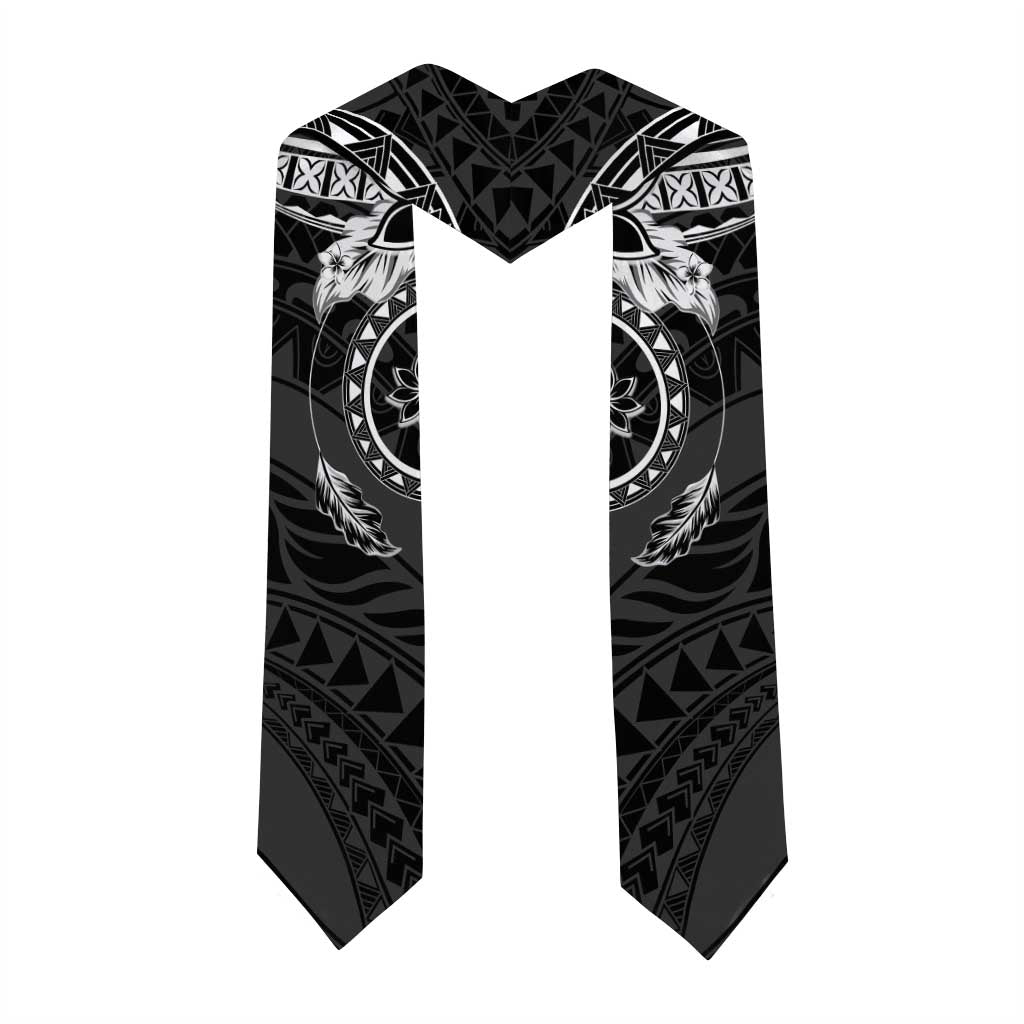 Polynesian Pattern With Plumeria Flowers Graduation Stole Black