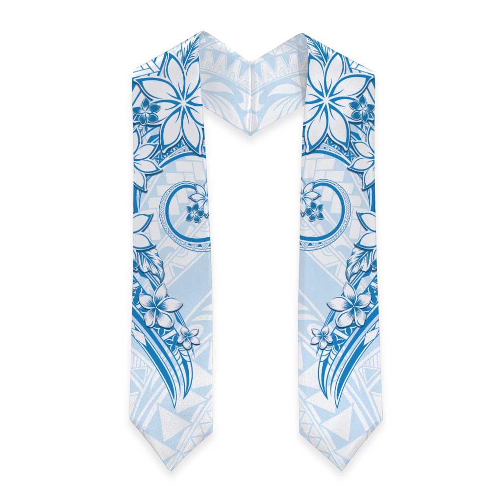 Polynesian Pattern With Plumeria Flowers Graduation Stole Blue