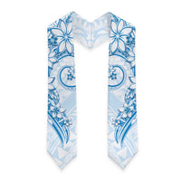 Polynesian Pattern With Plumeria Flowers Graduation Stole Blue