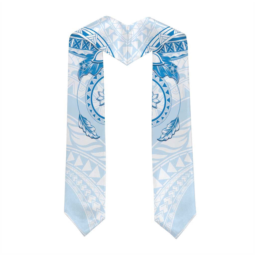 Polynesian Pattern With Plumeria Flowers Graduation Stole Blue