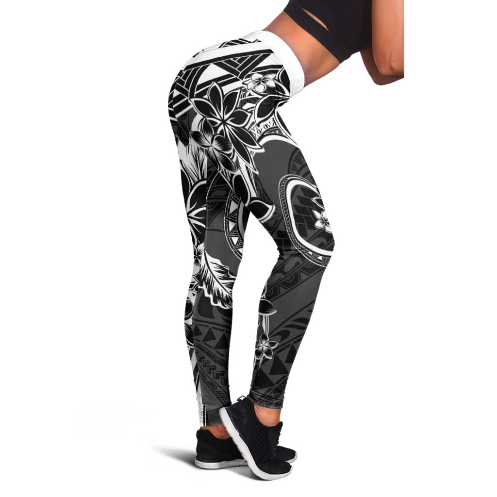 Polynesian Pattern With Plumeria Flowers Leggings Black - Polynesian Pride