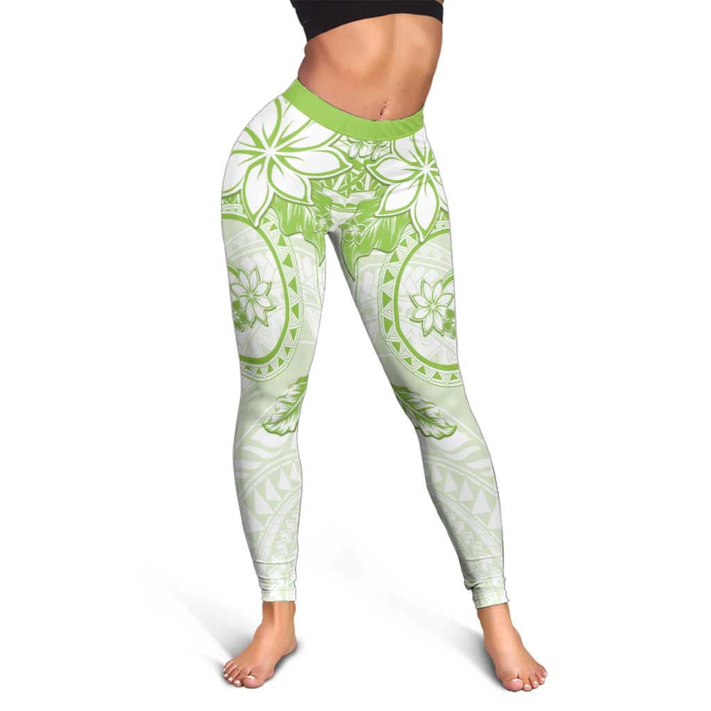 Polynesian Pattern With Plumeria Flowers Leggings Lime Green - Polynesian Pride
