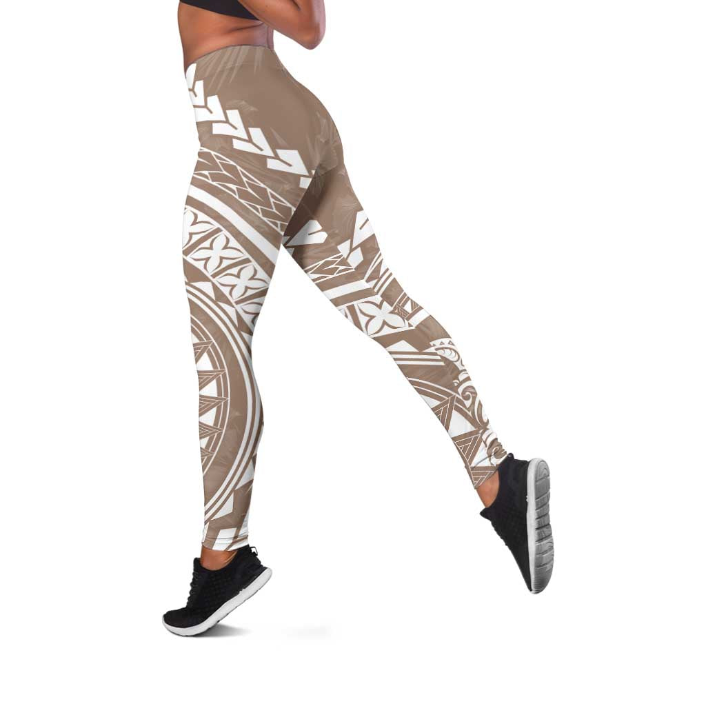 Polynesian Pride Leggings Turtle Hibiscus Luxury Style - Beige - Polynesian Pride