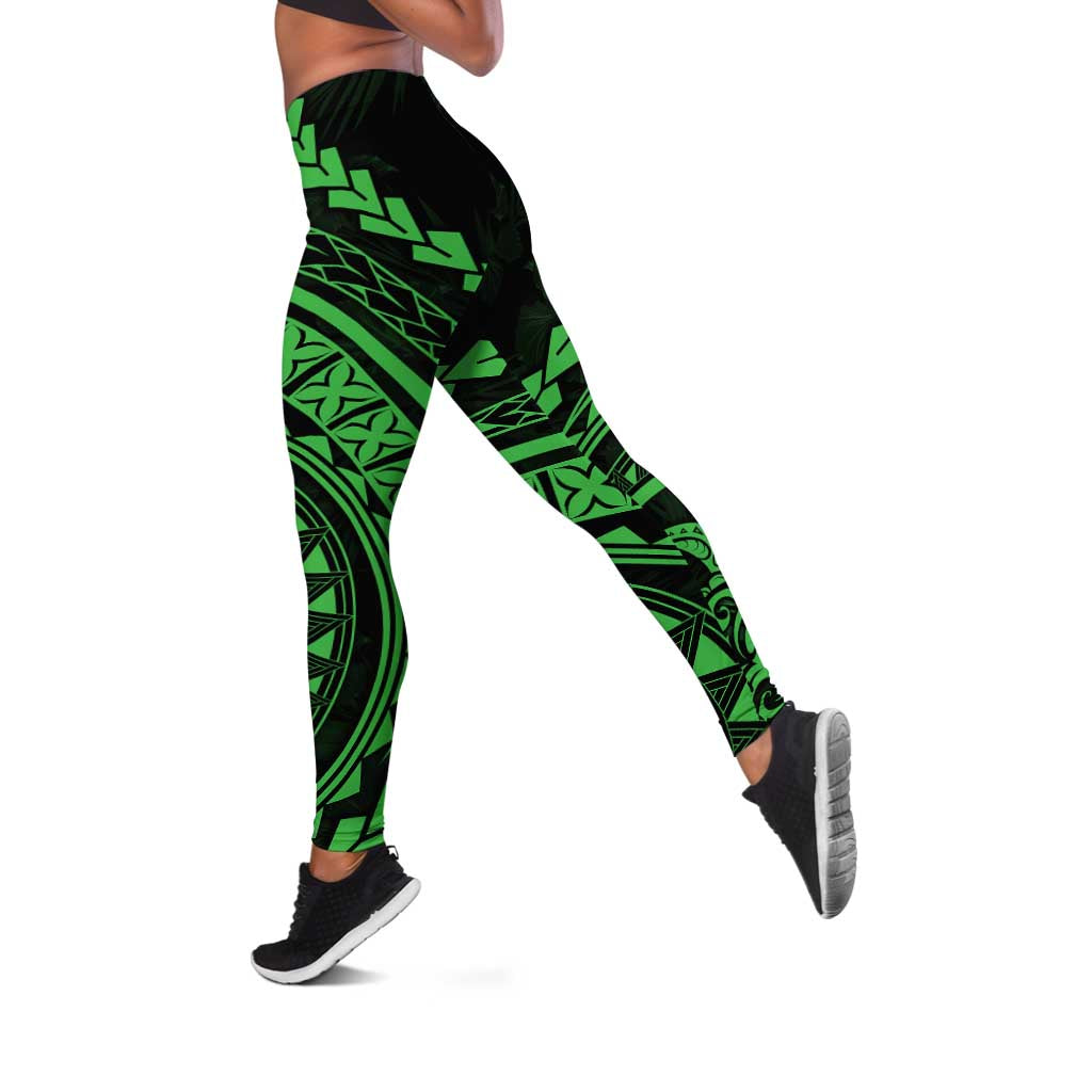 Polynesian Pride Leggings Turtle Hibiscus Luxury Style - Green - Polynesian Pride
