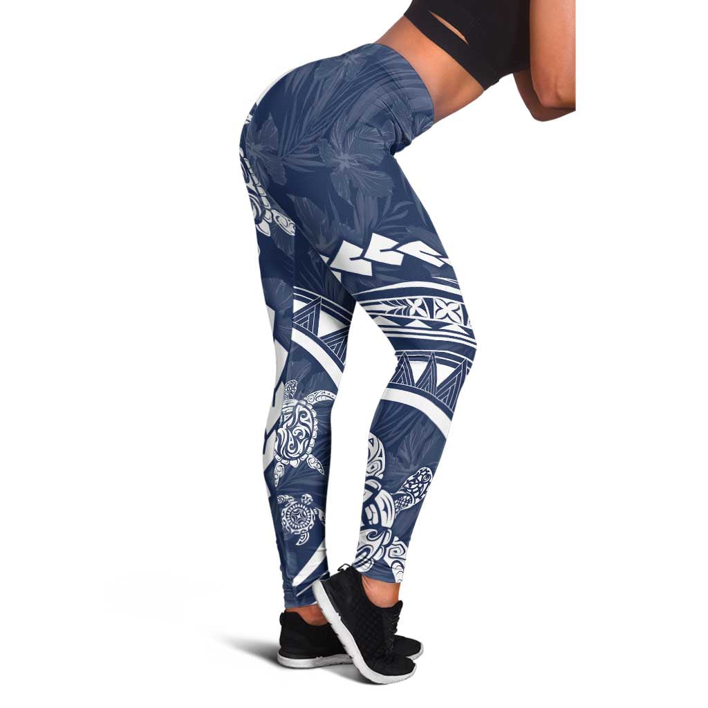 Polynesian Pride Leggings Turtle Hibiscus Luxury Style - Navy - Polynesian Pride