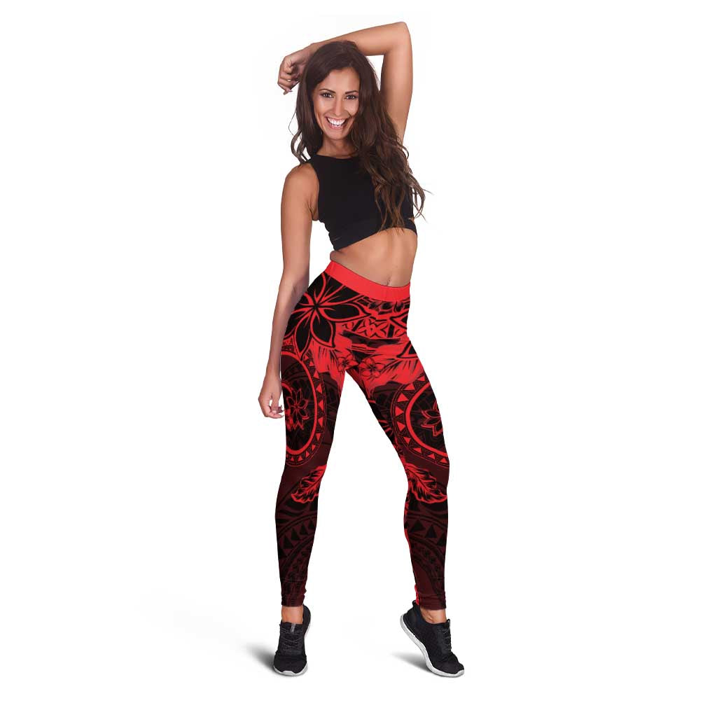 Polynesian Sunset Plumeria Leggings Red Polynesian Tattoo - Polynesian Pride