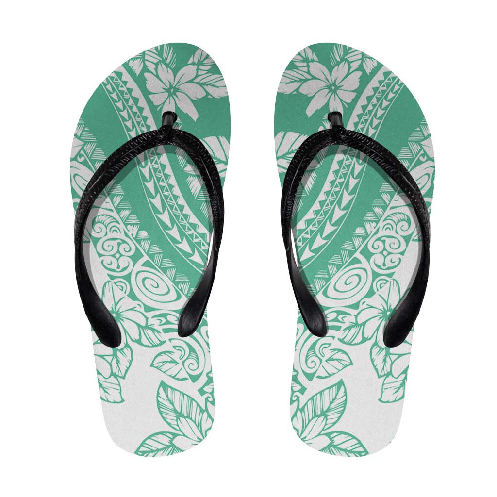 Polynesian Tiare Flower Cyan Pastel Flip Flops