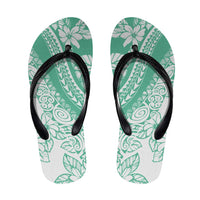 Polynesian Tiare Flower Cyan Pastel Flip Flops