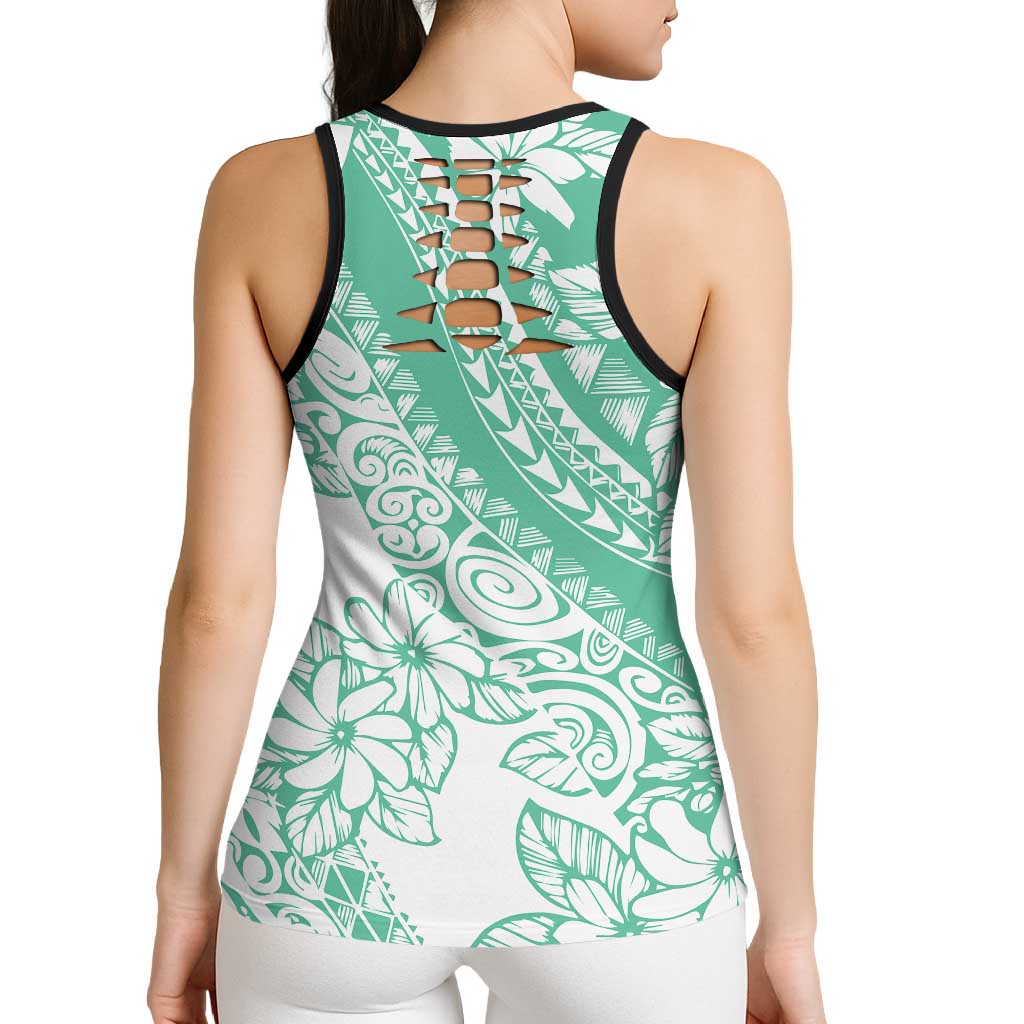 Polynesian Tiare Flower Cyan Pastel Hollow Tank Top