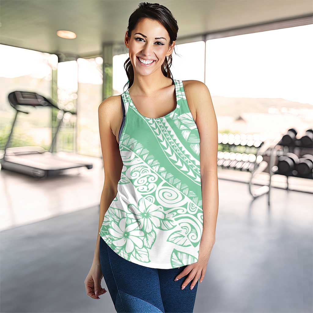 Polynesian Tiare Flower Cyan Pastel Women Racerback Tank