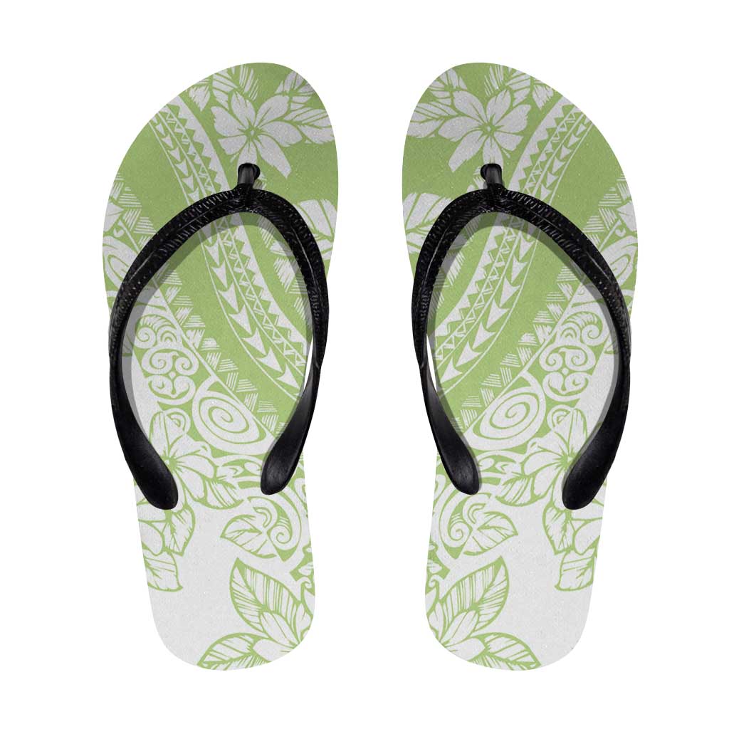 Polynesian Tiare Flower Sage Green Pastel Flip Flops