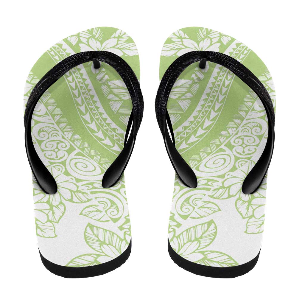Polynesian Tiare Flower Sage Green Pastel Flip Flops