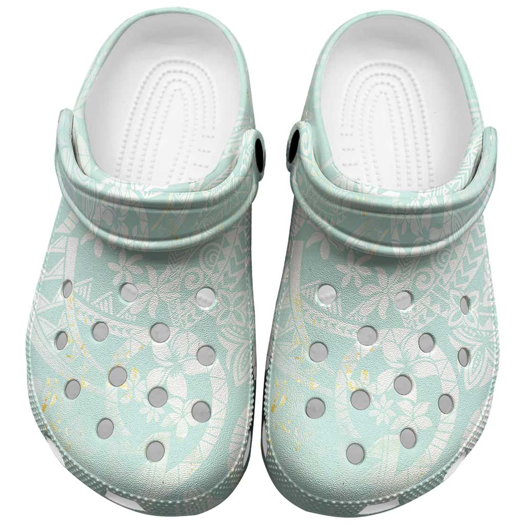 Polynesian Tiare Monstera Seafoam Green Clogs Shoes Liquid Style - Polynesian Pride