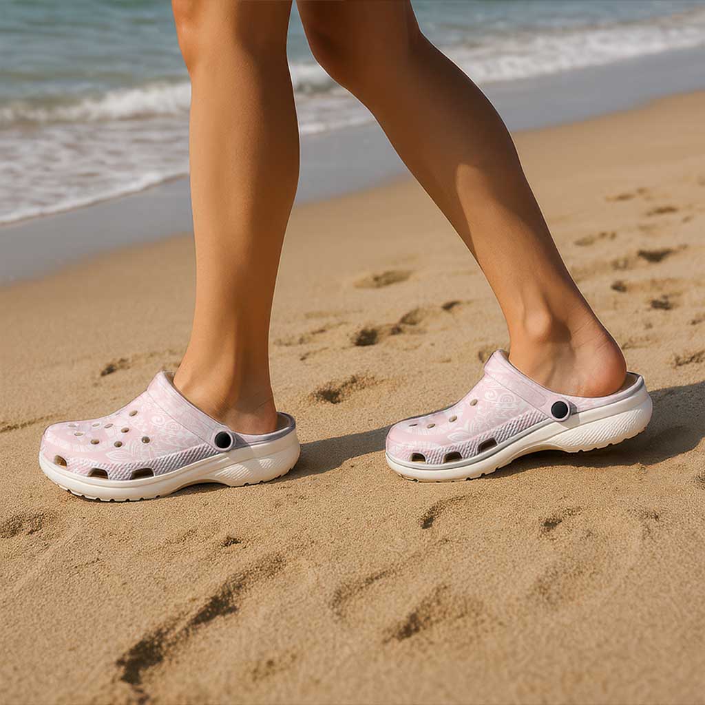 Polynesian Tiare Monstera Soft Pink Clogs Shoes Liquid Style - Polynesian Pride