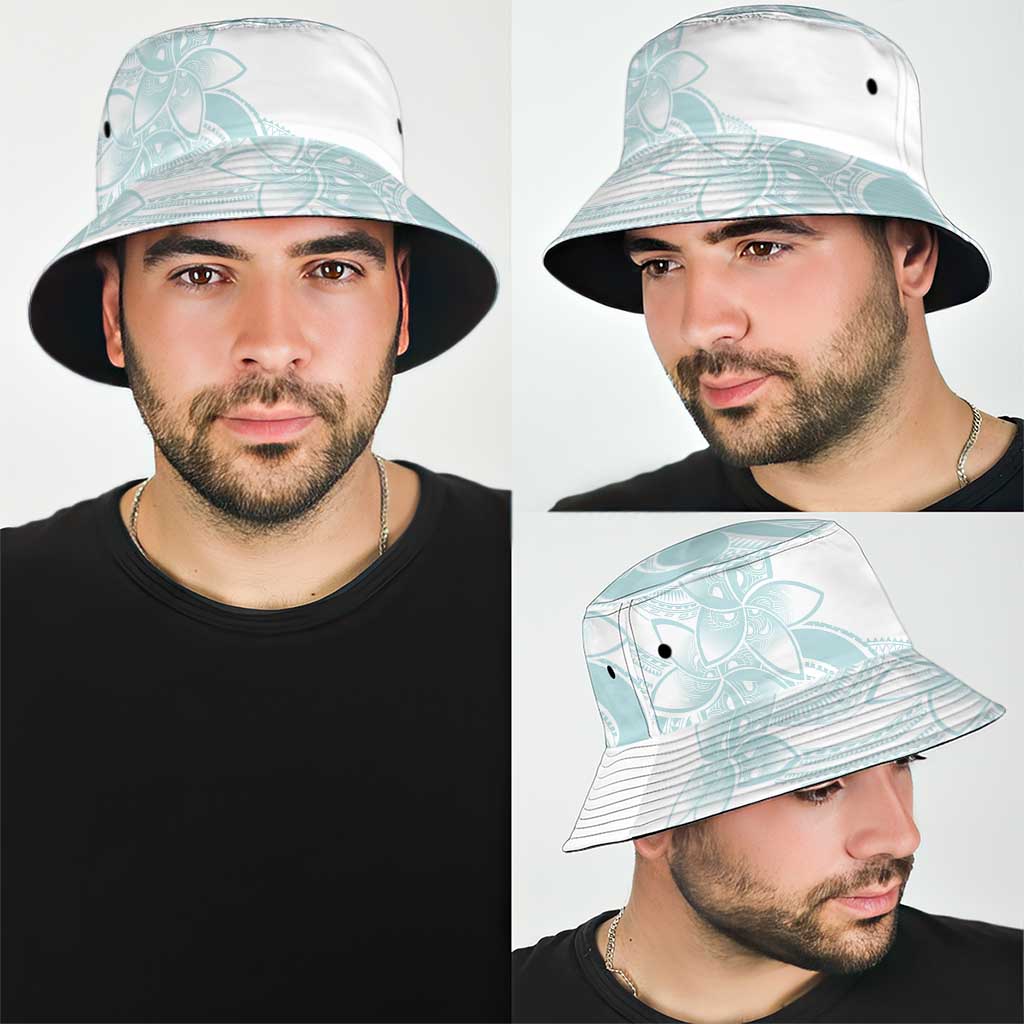Polynesian Tribal Plumeria Lotu Tamaiti Bucket Hat Pastel Cyan - Polynesian Pride