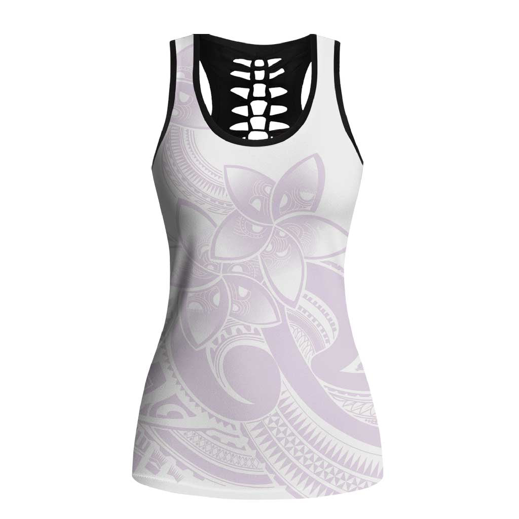 Polynesian Tribal Plumeria Lotu Tamaiti Hollow Tank Top Pastel Mauve - Polynesian Pride