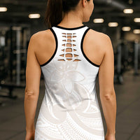 Polynesian Tribal Plumeria Lotu Tamaiti Hollow Tank Top Pastel Nude - Polynesian Pride