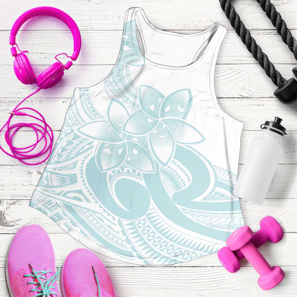 Polynesian Tribal Plumeria Lotu Tamaiti Women Racerback Tank Pastel Cyan - Polynesian Pride