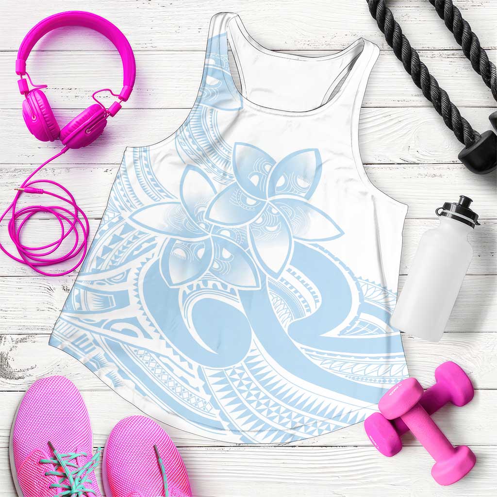 Polynesian Tribal Plumeria Lotu Tamaiti Women Racerback Tank Pastel Sky Blue - Polynesian Pride