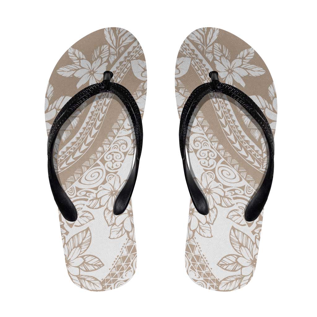 Polynesian Tropical Flowers Beige Pastel Vibes Flip Flops - Polynesian Pride
