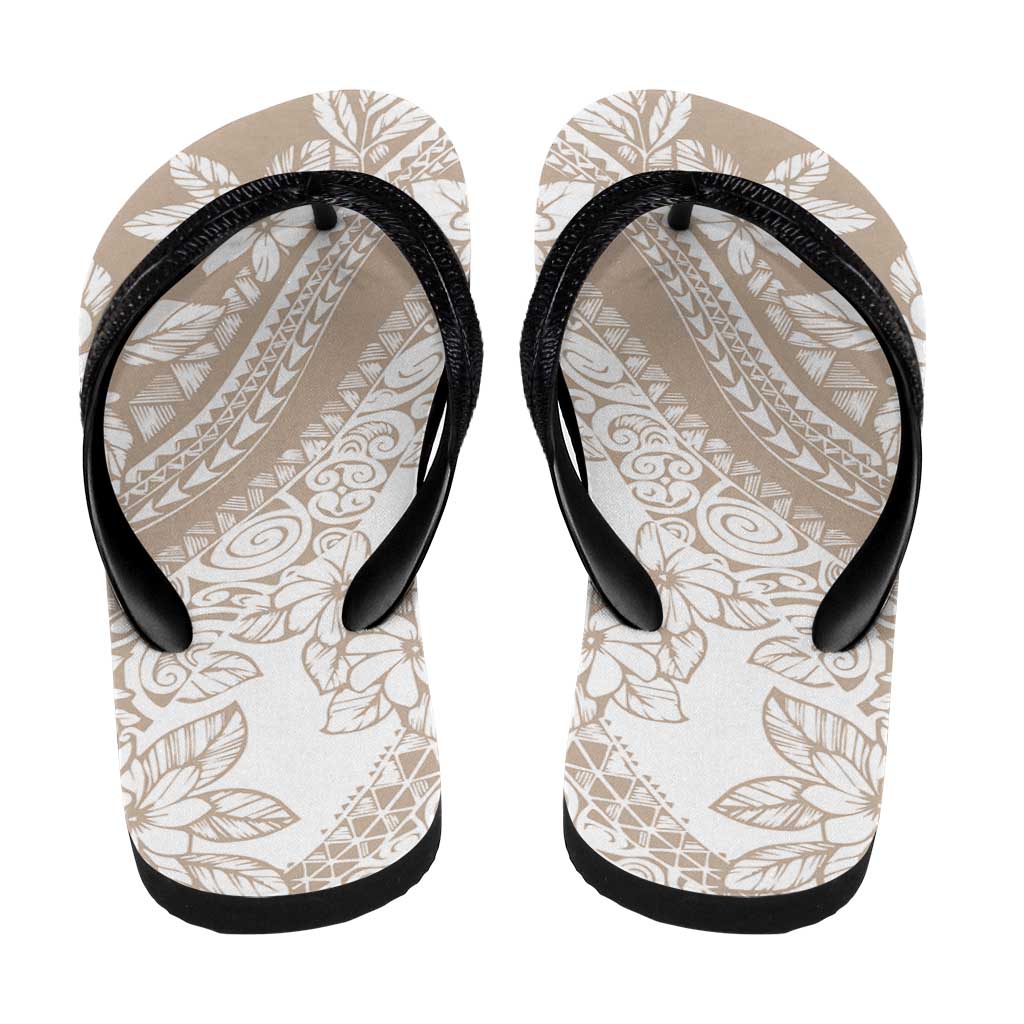 Polynesian Tropical Flowers Beige Pastel Vibes Flip Flops - Polynesian Pride