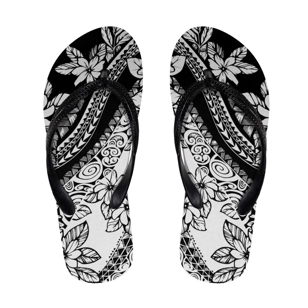 Polynesian Tropical Flowers Black Vibes Flip Flops - Polynesian Pride