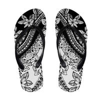 Polynesian Tropical Flowers Black Vibes Flip Flops - Polynesian Pride