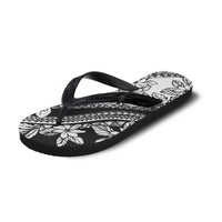 Polynesian Tropical Flowers Black Vibes Flip Flops - Polynesian Pride