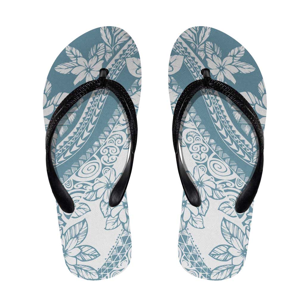 Polynesian Tropical Flowers Blue Pastel Vibes Flip Flops - Polynesian Pride
