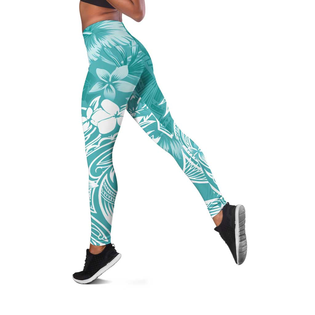 Polynesian Women's Day Leggings Plumeria Passion - Teal LT7