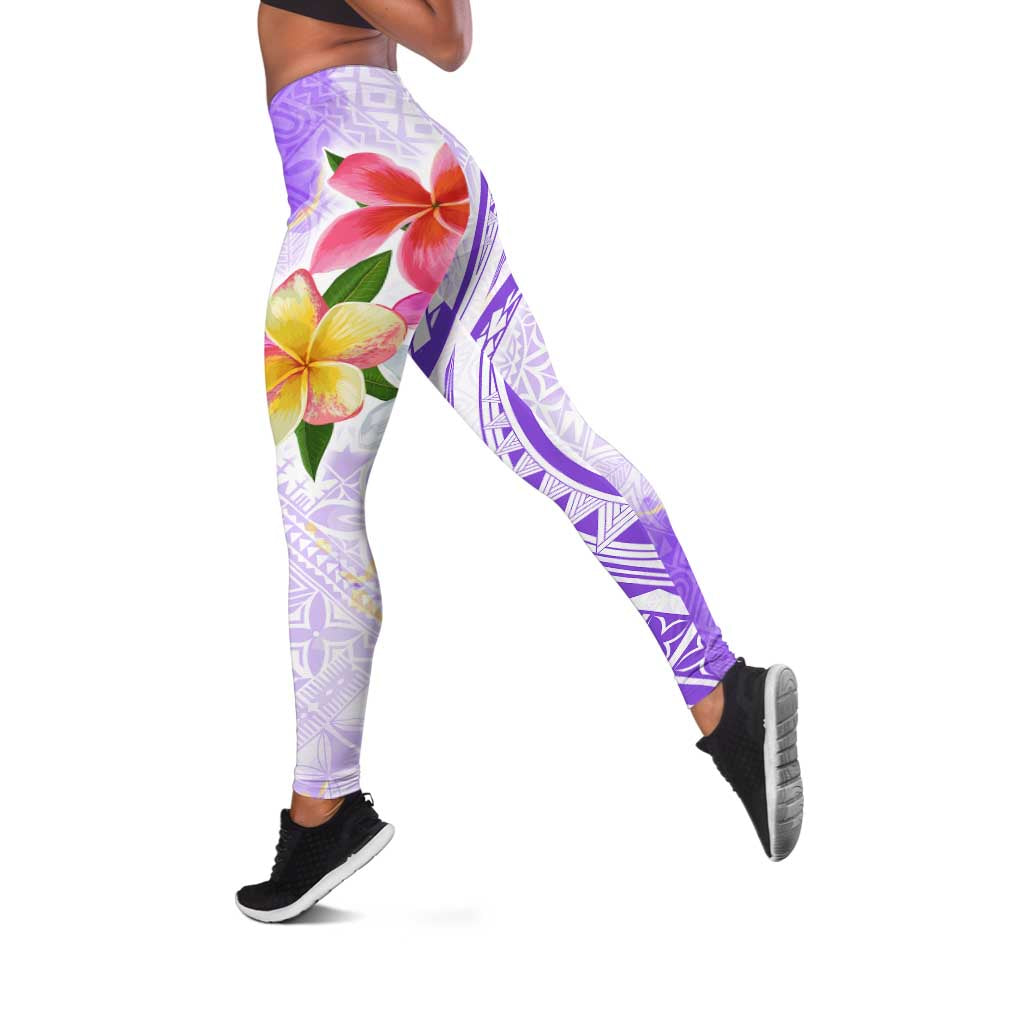 Polynesian Women's Day Wahine Leggings Plumeria Marble Glaze - Purple LT7