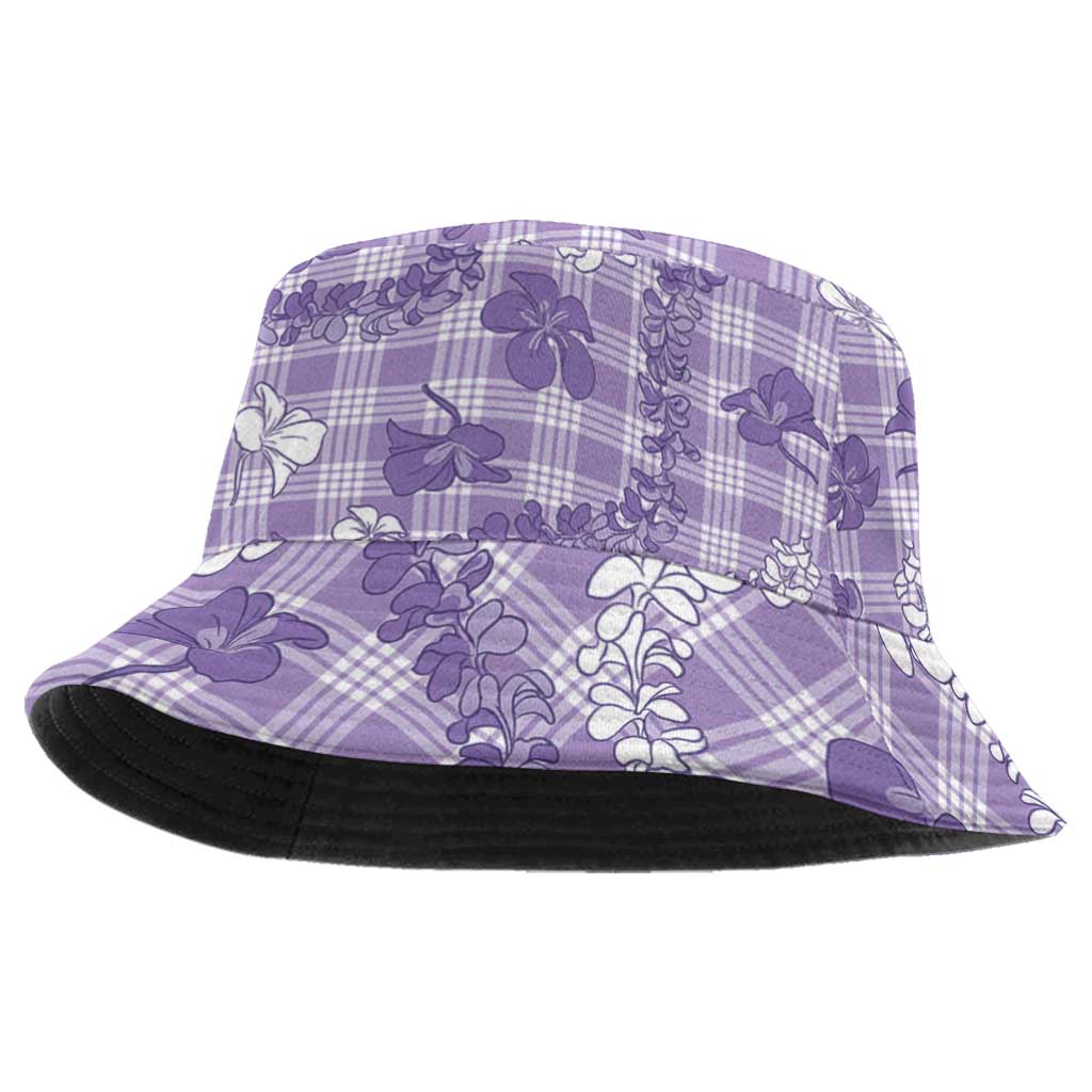 Poni Aloha Hawaii Bucket Hat Plumeria Lei With Palaka Motif - Polynesian Pride