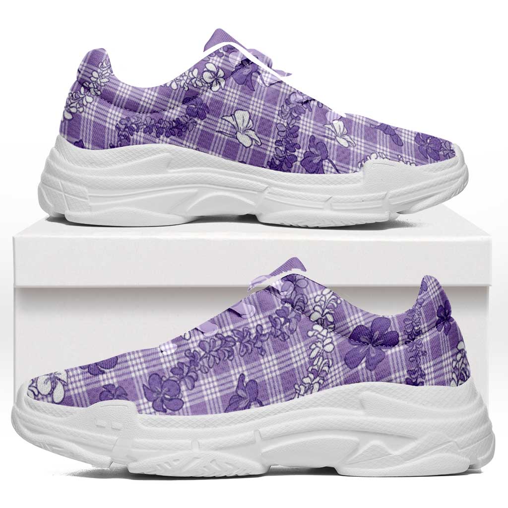 Poni Aloha Hawaii Chunky Sneakers Plumeria Lei With Palaka Motif - Polynesian Pride