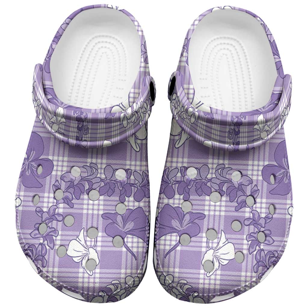 Poni Aloha Hawaii Clogs Shoes Plumeria Lei With Palaka Motif - Polynesian Pride