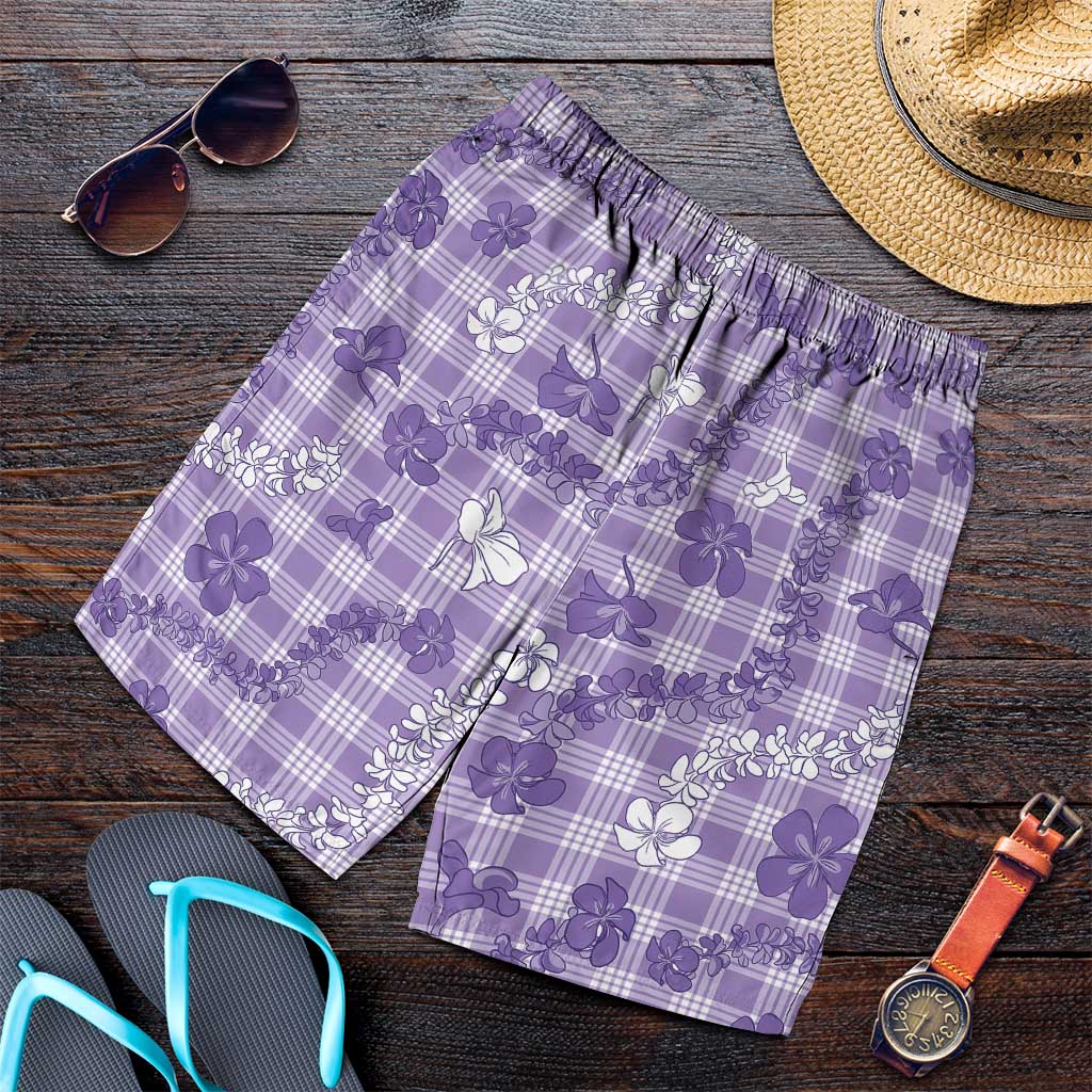 Poni Aloha Hawaii Shorts for Men Plumeria Lei With Palaka Motif - Polynesian Pride