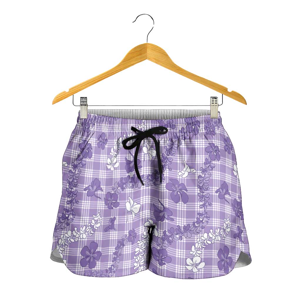Poni Aloha Hawaii Shorts for Women Plumeria Lei With Palaka Motif - Polynesian Pride