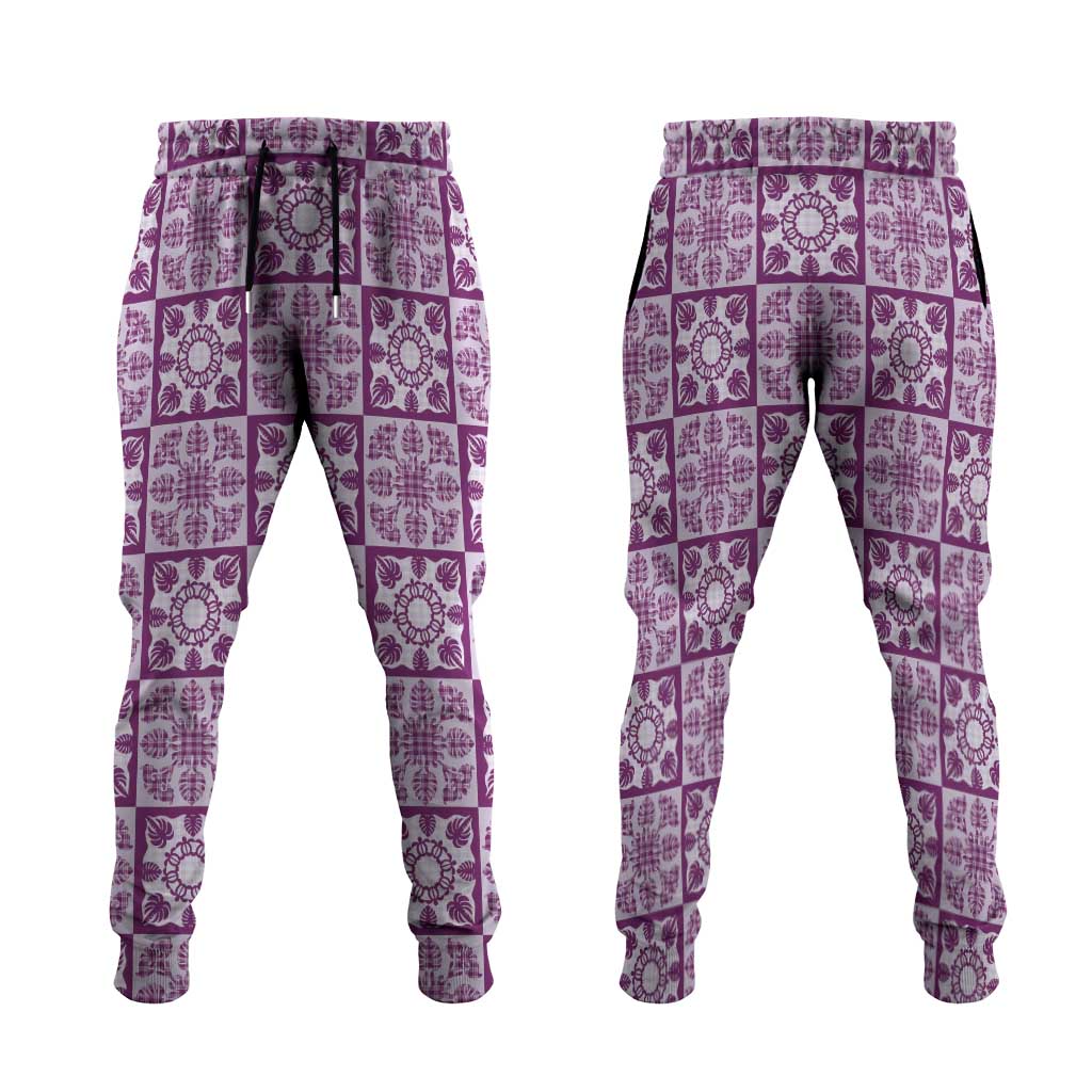 Poni Palaka Quilt Hawaii Jogger Pants Hawaiian Tropical Monstera Sea Turtle