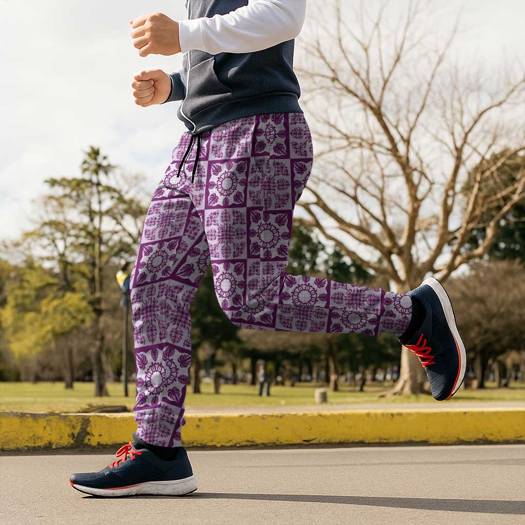 Poni Palaka Quilt Hawaii Jogger Pants Hawaiian Tropical Monstera Sea Turtle