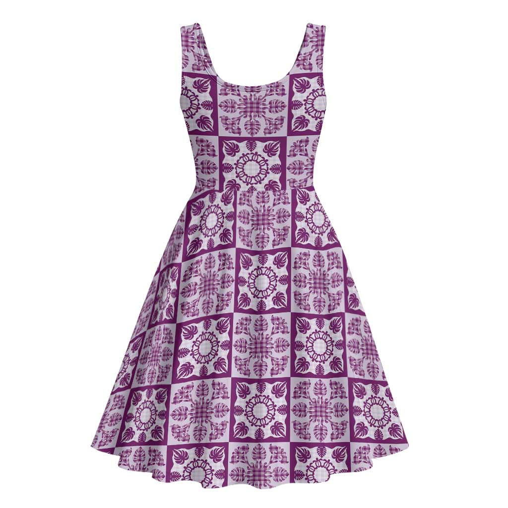 Poni Palaka Quilt Hawaii Midi Dress Hawaiian Tropical Monstera Sea Turtle