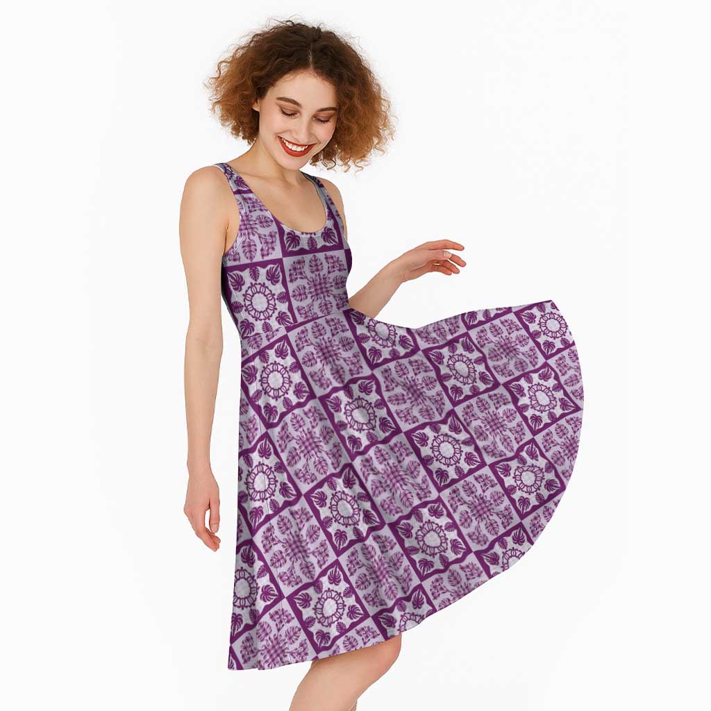 Poni Palaka Quilt Hawaii Midi Dress Hawaiian Tropical Monstera Sea Turtle