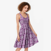 Poni Palaka Quilt Hawaii Midi Dress Hawaiian Tropical Monstera Sea Turtle