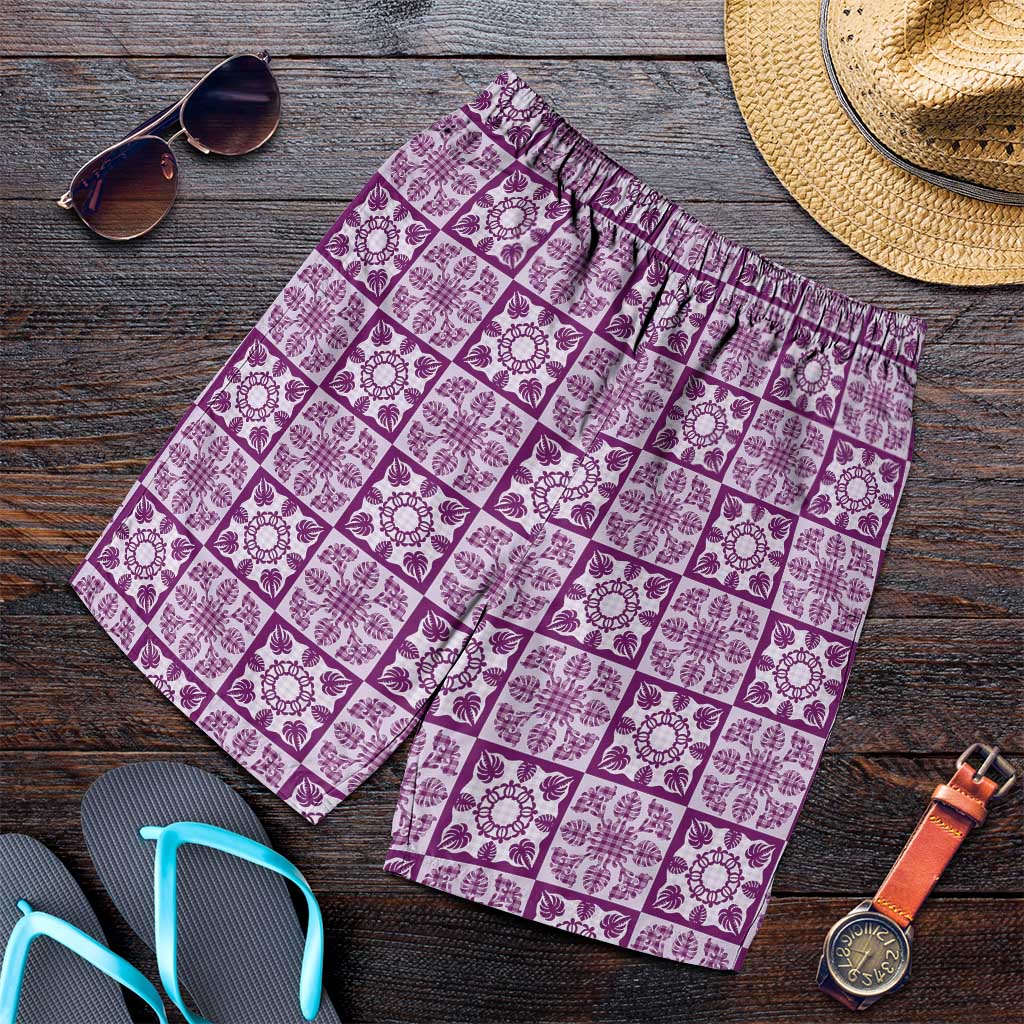 Poni Palaka Quilt Hawaii Shorts for Men Hawaiian Tropical Monstera Sea Turtle