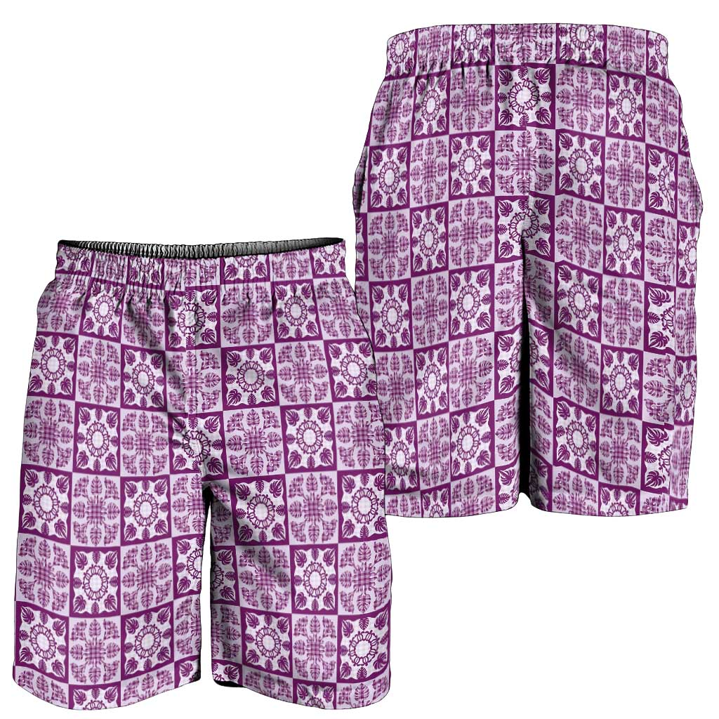 Poni Palaka Quilt Hawaii Shorts for Men Hawaiian Tropical Monstera Sea Turtle