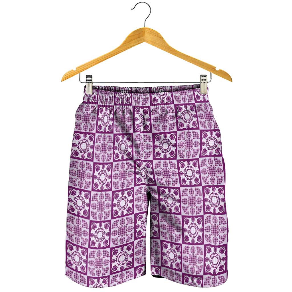 Poni Palaka Quilt Hawaii Shorts for Men Hawaiian Tropical Monstera Sea Turtle