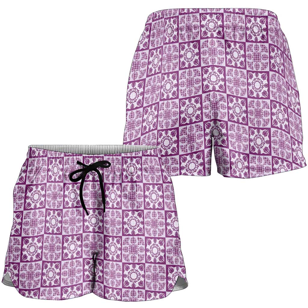 Poni Palaka Quilt Hawaii Shorts for Women Hawaiian Tropical Monstera Sea Turtle LT14 - Polynesian Pride