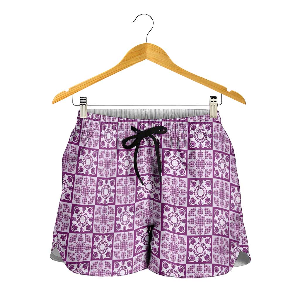 Poni Palaka Quilt Hawaii Shorts for Women Hawaiian Tropical Monstera Sea Turtle LT14 - Polynesian Pride