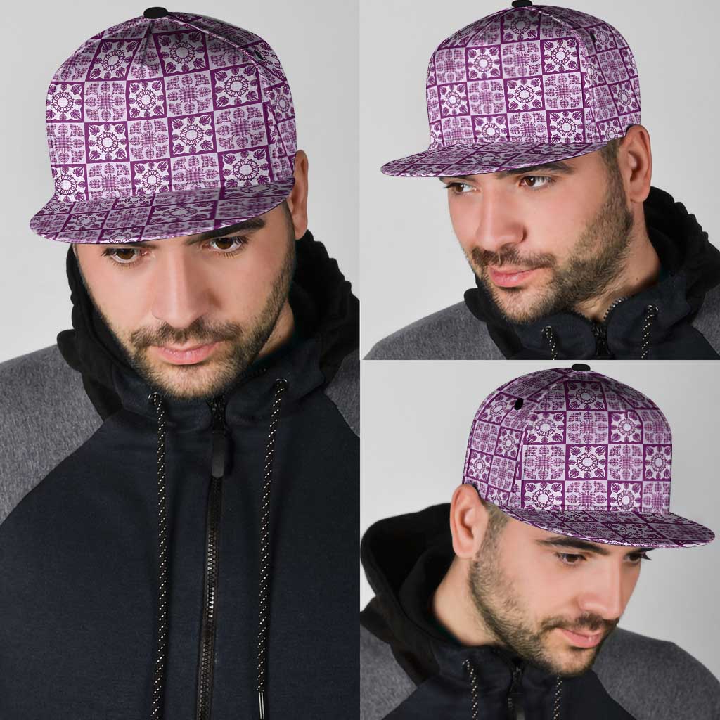 Poni Palaka Quilt Hawaii Snapback Cap Hawaiian Tropical Monstera Sea Turtle