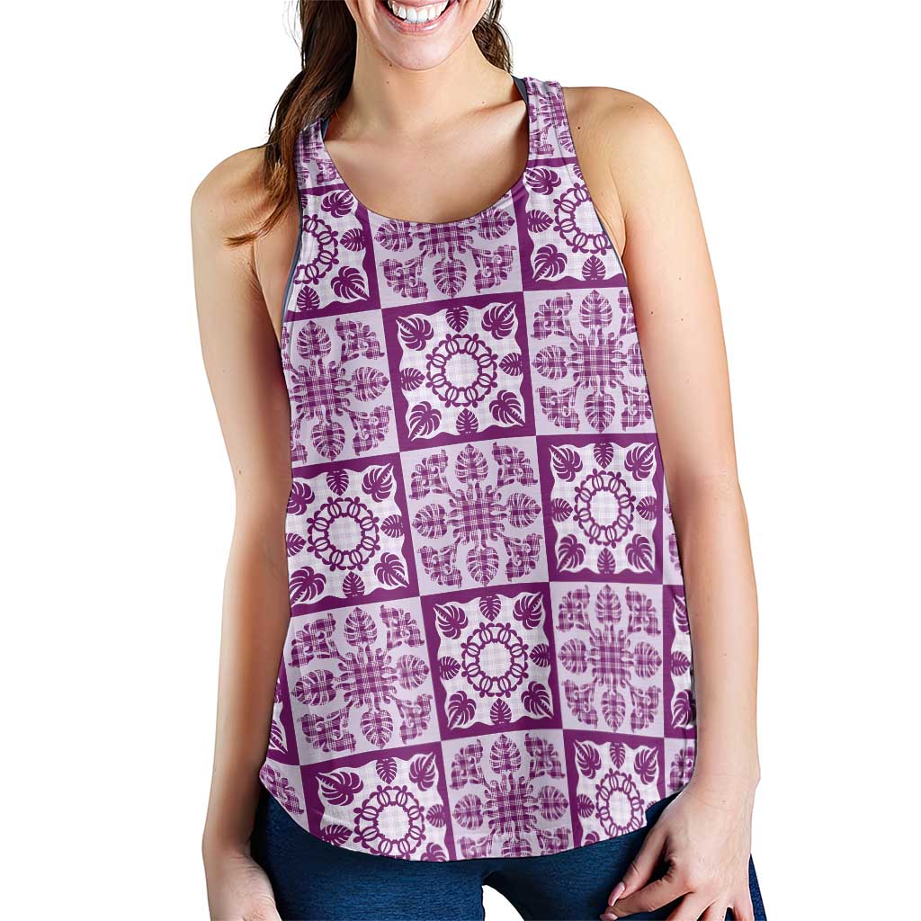 Poni Palaka Quilt Hawaii Women Racerback Tank Hawaiian Tropical Monstera Sea Turtle LT14 - Polynesian Pride